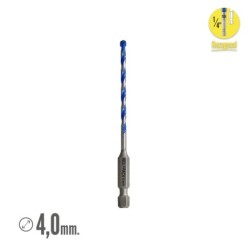 Broca Universal Hexagonal  Ø 4,0 mm, (Blister 1 Pieza) Broca Azulejos, Cerámica, Mármol, Hormigón, Metal, Madera, Plástico