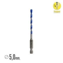 Broca Universal Hexagonal  Ø 5,0 mm, (Blister 1 Pieza) Broca Azulejos, Cerámica, Mármol, Hormigón, Metal, Madera, Plástico