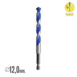 Broca Universal Hexagonal  Ø 12,0 mm, (Blister 1 Pieza) Broca Azulejos, Cerámica, Mármol, Hormigón, Metal, Madera, Plástico
