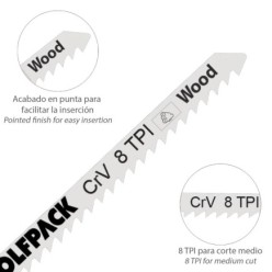 Hojas Sierra Calar Para Madera Corte Medio 5 Piezas, Hoja Cromo Vanadio 58, Vastago T Universal