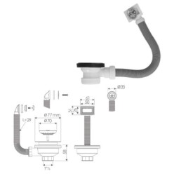 Valvula Fregadero  Ø70 mm, 1 1/2" Con Rebosadero