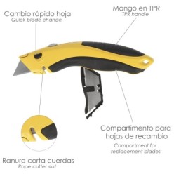 Cutter Con Hoja Retractil De 20 mm, Cambio Hoja Rápido Carcasa De Aluminio Agarre Engomado, Uso Profesional