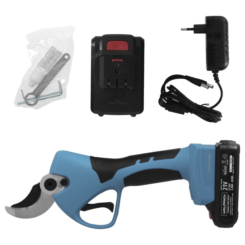 Tijeras Podar A Bateria 21 Volt, Con 2 Baterias 2 A/h Mango Engomado, Ø Corte 40 mm,Con Maletín