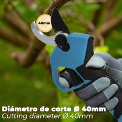 Tijeras Podar A Bateria 21 Volt, Con 2 Baterias 2 A/h Mango Engomado, Ø Corte 40 mm,Con Maletín