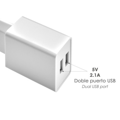 Cargador USB Dos Tomas 2,1 Amperios, 5 V, Adaptador Enchufe USB Cargador USB de Pared, Android, Iphone, Smartphones, Tablets,