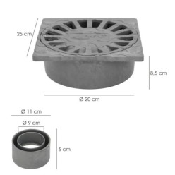 Sumidero Sifónico Pvc  25x25 cm, Salida De Ø 90 / 110 mm, desagüe, Desaguadero, Tragadero, Alcantarilla,