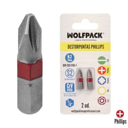 Puntas Largas Destornillador Phillips Nº 2 (2 Piezas), Acero S2 al Cromo Vanadio, Puntas Hexagonales, Destorpuntas,