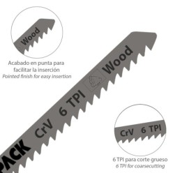 Hojas Sierra Calar Para Contrachapado Corte Grueso 5 Piezas, Hoja Cromo Vanadio 58, Vastago T Universal