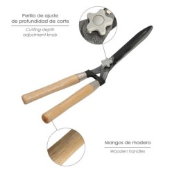 Tijeras Podar Setos 2 Manos Mangos Madera 54 cm, Hojas Acero Antiadherente, Ajuste Corte