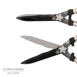 Tijeras Podar Setos 2 Manos Mangos Madera 54 cm, Hojas Acero Antiadherente, Ajuste Corte