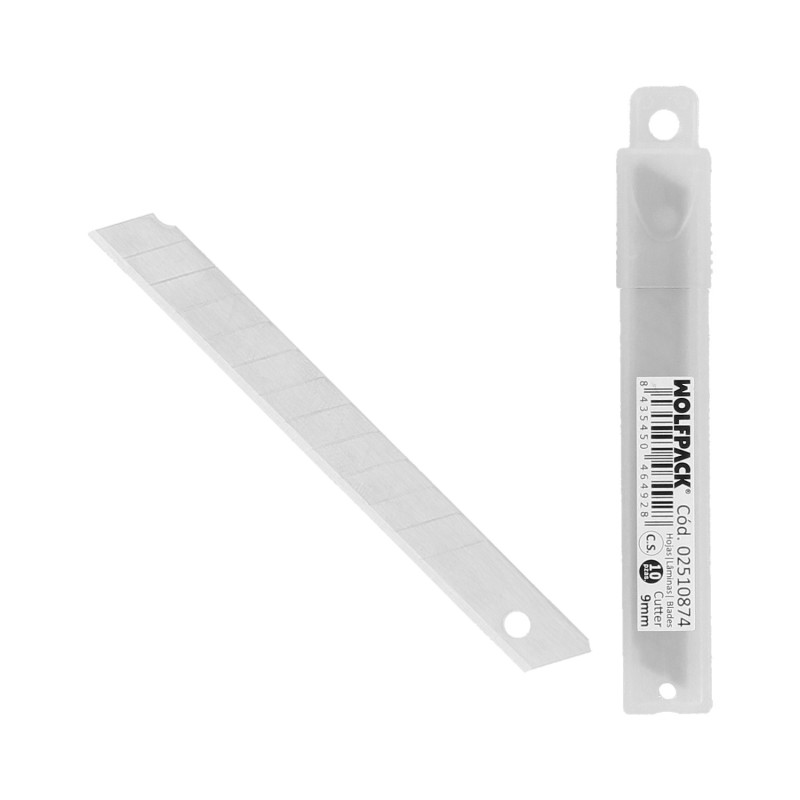 Hoja Cutter 9 mm, (Estuche 10 Piezas) Acero al Carbono,