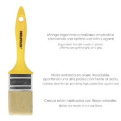 Paletina Profesional Cerda Blanca Ancho 40 mm, Cerdas Naturales Mango Plastico Ergonomico, Brocha Pintor, Pincel Pintura