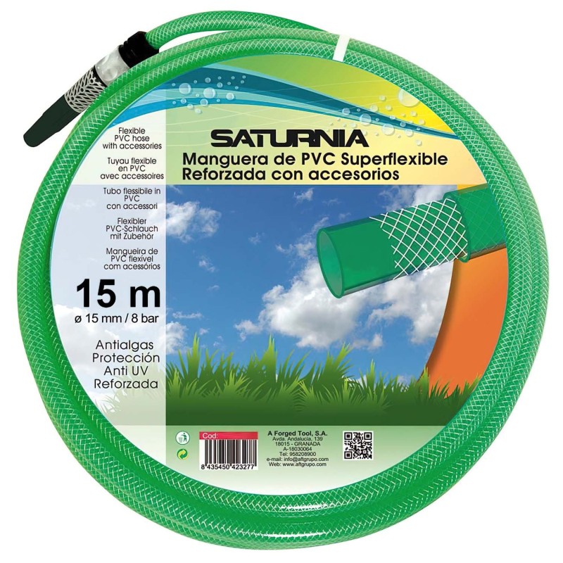 Manguera Latflex Reforzado 15 mm, -  5/8" Rollo 15 Metros Con Accesorios Manguera Jardin, Manguera Riego, Manguera Reforzada,