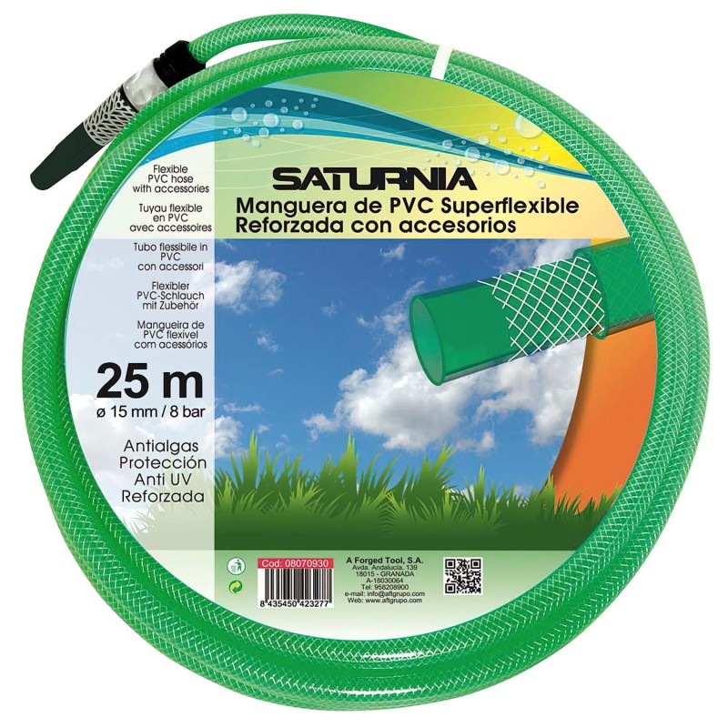 Manguera Latflex Reforzado 15 mm, -  5/8" Rollo 25 Metros Con Accesorios Manguera Jardin, Manguera Riego, Manguera Reforzada,