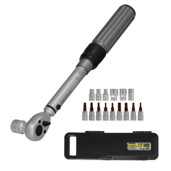 Llave Dinamometrica 1/4" Con 9 Puntas Hexagonales y 5 Vasos, Llave De Torque Camiones, Coches, Motos, Micro Ajustes, Acero CRV a