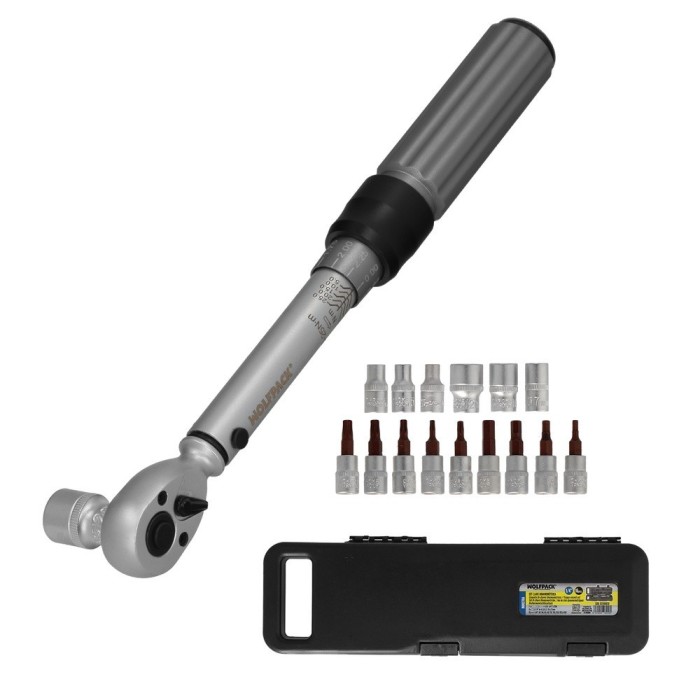 Llave Dinamometrica 1/4" Con 9 Puntas Hexagonales y 5 Vasos, Llave De Torque Camiones, Coches, Motos, Micro Ajustes, Acero CRV a