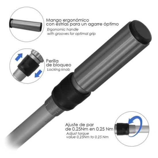 Llave Dinamometrica 1/4" Con 9 Puntas Hexagonales y 5 Vasos, Llave De Torque Camiones, Coches, Motos, Micro Ajustes, Acero CRV a