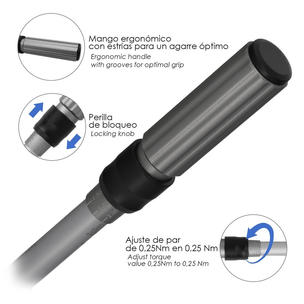 Llave Dinamometrica 1/4" Con 9 Puntas Hexagonales y 5 Vasos, Llave De Torque Camiones, Coches, Motos, Micro Ajustes, Acero CRV a