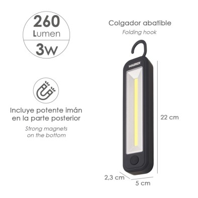 Linterna LED Profesional A Pilas (4 AA) 260 Lumenes 3 Watt, Con Iman y Colgador