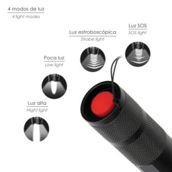 Linterna LED De Mano Aluminio A Pilas (3 AAA) 300 Lumenes 5 Watt, Con Zoom