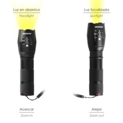 Linterna LED De Mano Aluminio A Pilas (3 AAA) 300 Lumenes 5 Watt, Con Zoom