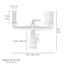 Sifon Doble Extensible Con Botella Salida 1 1/2" Salida Ø 40 mm,
