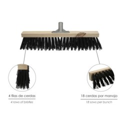Cepillo Barrendero Industrial Fibra Gruesa Polipropileno, Soporte Madera 50 cm, Garra Aluminio, (Sin Mango)