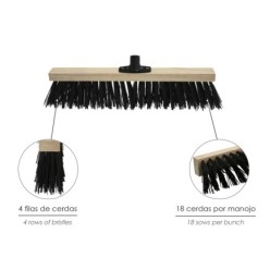 Cepillo Barrendero Industrial Fibra Gruesa Polipropileno, Soporte Madera 50 cm, Garra Plástico, (Sin Mango)
