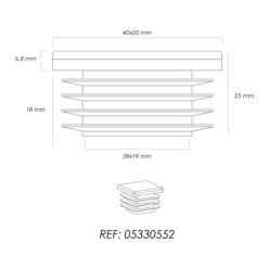 Contera Plástico Rectangular Interior, Color Negro 40x20 mm Bolsa 200 Unidades,