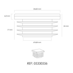 Contera Plástico Rectangular Interior, Color Negro 50x30 mm Bolsa 100 Unidades,