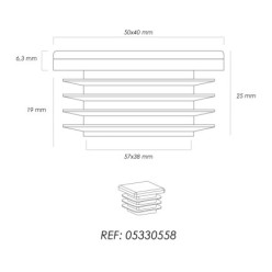 Contera Plástico Rectangular Interior, Color Negro 60x40 mm Bolsa 100 Unidades,