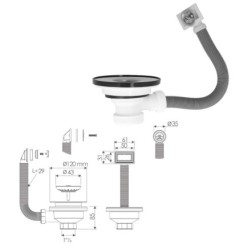Valvula Fregadero  Ø 115 Mm, 1 1/2"  Altura 40 mm, Con Rebosadero