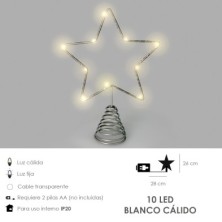 Guirnalda Adorno Luces Navidad Estrella Arbol Navidad Luz Blanco Calido 10 Leds, Uso Interno Protección IP20, 2 Baterias AA