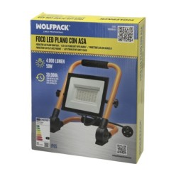 Foco Led Plano 50 Watt, Luz Blanca 4000º K IP 65 4000 Lumenes Con Asa de Transporte, Proyector Led Con Asa, Foco Led Trabajo