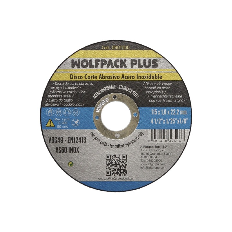 Disco Corte Abrasivo Acero Inoxidable Ø 115 x 22,2 Mm, Espesor 1,0 Mm,