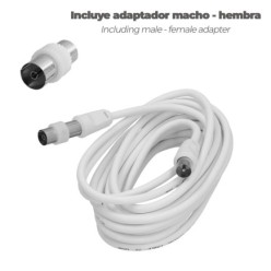 Prolongacion Tv - Video, 5 metros Toma 9,5 mm, Con Adaptador Macho Hembra