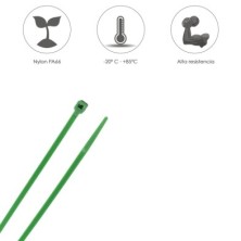Brida Nylon 100%, Color Verde 2,5 x 100 mm, Bolsa 100 Unidades, Abrazadera Plastico, Organizador Cables, Alta Resistencia