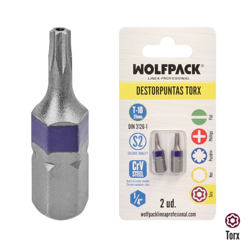 Puntas Destornillador Torx 10 Inviolable (2 Piezas), Acero S2 al Cromo Vanadio, Puntas Hexagonales, Destorpuntas,