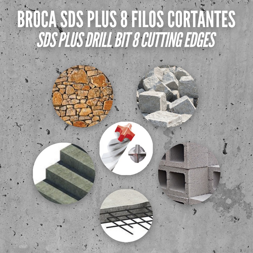 Broca Sds Plus 8 Filos Cortantes Especial Para Hormigon Armado Ø 5 x 160 mm, Broca Paredes, Broca Cimientos, Broca Muros al por 