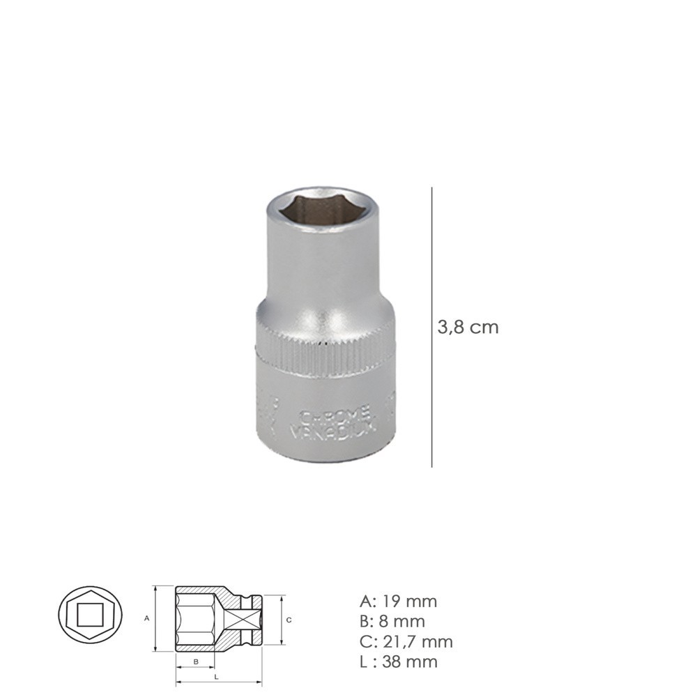 Llave Vaso 1/2" Hexagonal 13 mm, Perfil de 6 caras, Acero Cromo Vanadio, Aristas Redondas al por Mayor | Almacén de Ferretería