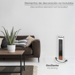 Calefactor Ceramico PTC Torre Efecto Llama 2000 Watt, Oscilante, Termoventilador Electrico