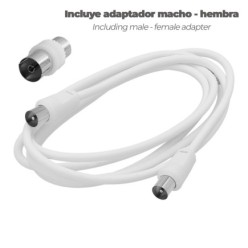 Prolongacion Tv - Video, 2 metros Toma 9,5 mm, Con Adaptador Macho Hembra