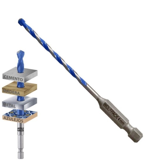 Broca Universal Hexagonal  Ø 4,0 mm, (Blister 1 Pieza) Broca Azulejos, Cerámica, Mármol, Hormigón, Metal, Madera, Plástico al po