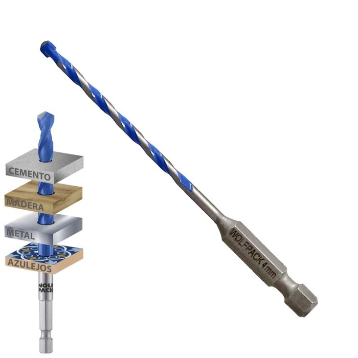 Broca Universal Hexagonal  Ø 4,0 mm, (Blister 1 Pieza) Broca Azulejos, Cerámica, Mármol, Hormigón, Metal, Madera, Plástico al po