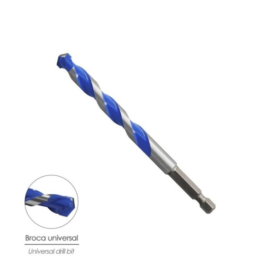 Broca Universal Hexagonal  Ø 5,0 mm, (Blister 1 Pieza) Broca Azulejos, Cerámica, Mármol, Hormigón, Metal, Madera, Plástico al po