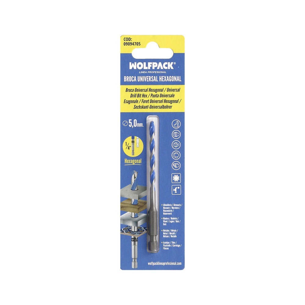 Broca Universal Hexagonal  Ø 5,0 mm, (Blister 1 Pieza) Broca Azulejos, Cerámica, Mármol, Hormigón, Metal, Madera, Plástico al po