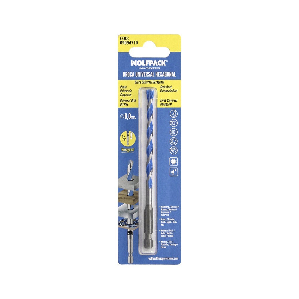 Broca Universal Hexagonal  Ø 6,0 mm, (Blister 1 Pieza) Broca Azulejos, Cerámica, Mármol, Hormigón, Metal, Madera, Plástico al po