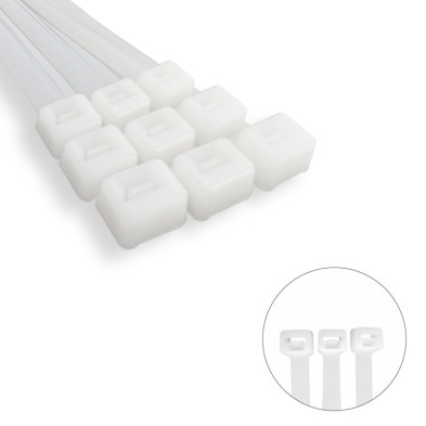 Brida Nylon 100%, Color Blanco / Natural 2,5 x 200 mm, 100 Piezas, Abrazadera Plastico, Organizador Cables, Alta Resistencia
