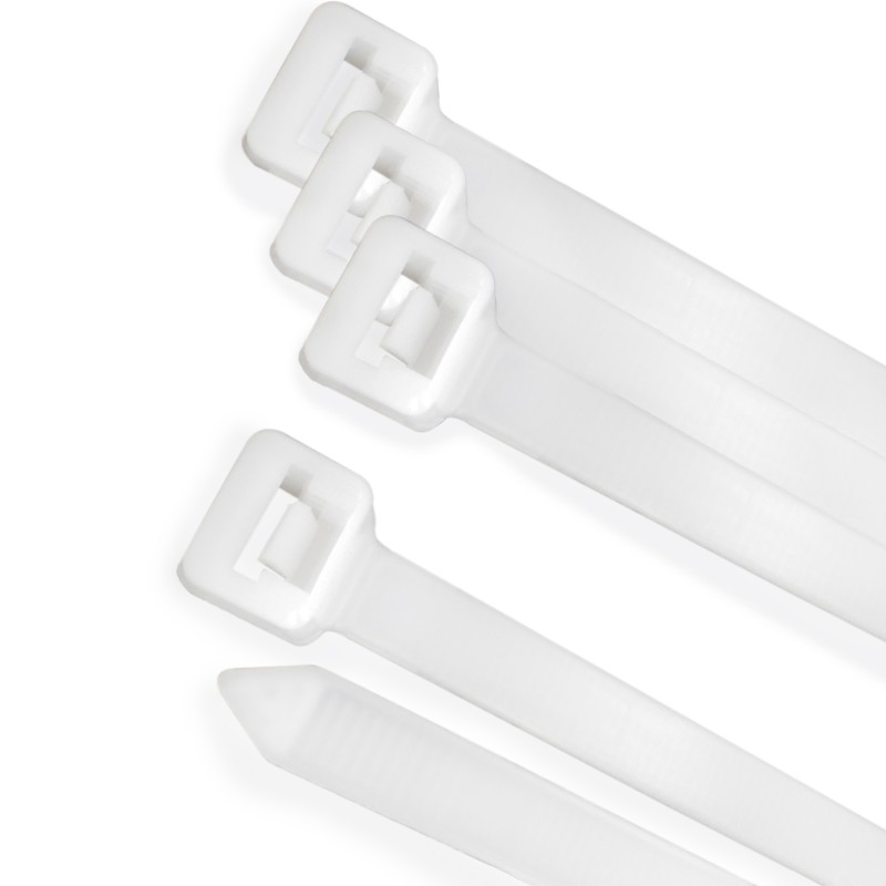 Brida Nylon 100%, Color Blanco / Natural 7,5 x 360 mm, 100 Piezas, Abrazadera Plastico, Organizador Cables, Alta Resistencia