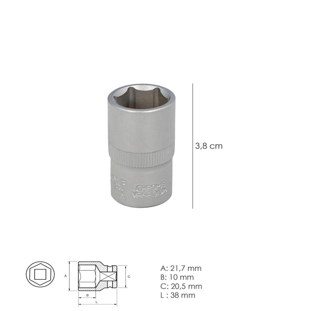 Llave Vaso 1/2" Hexagonal 15 mm, Perfil de 6 caras, Acero Cromo Vanadio, Aristas Redondas al por Mayor | Almacén de Ferretería